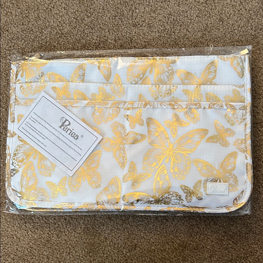 Periea White and Gold Butterfly Purse Organizer